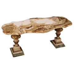 20th Century Lacquered and Giltwood with Onyx Top Italian Coffee Table, 1950 20th Century Lacquered and Giltwood with Onyx Top Italian Coffee Table, 1950