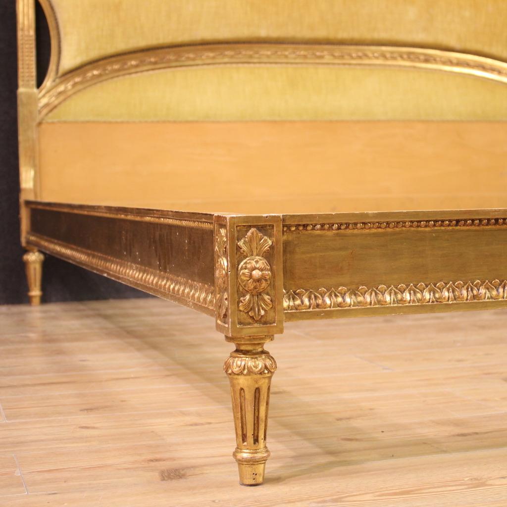 20th Century Lacquered and Gold Wood and Velvet Italian Louis XVI Style Bed 1950s For Sale 6