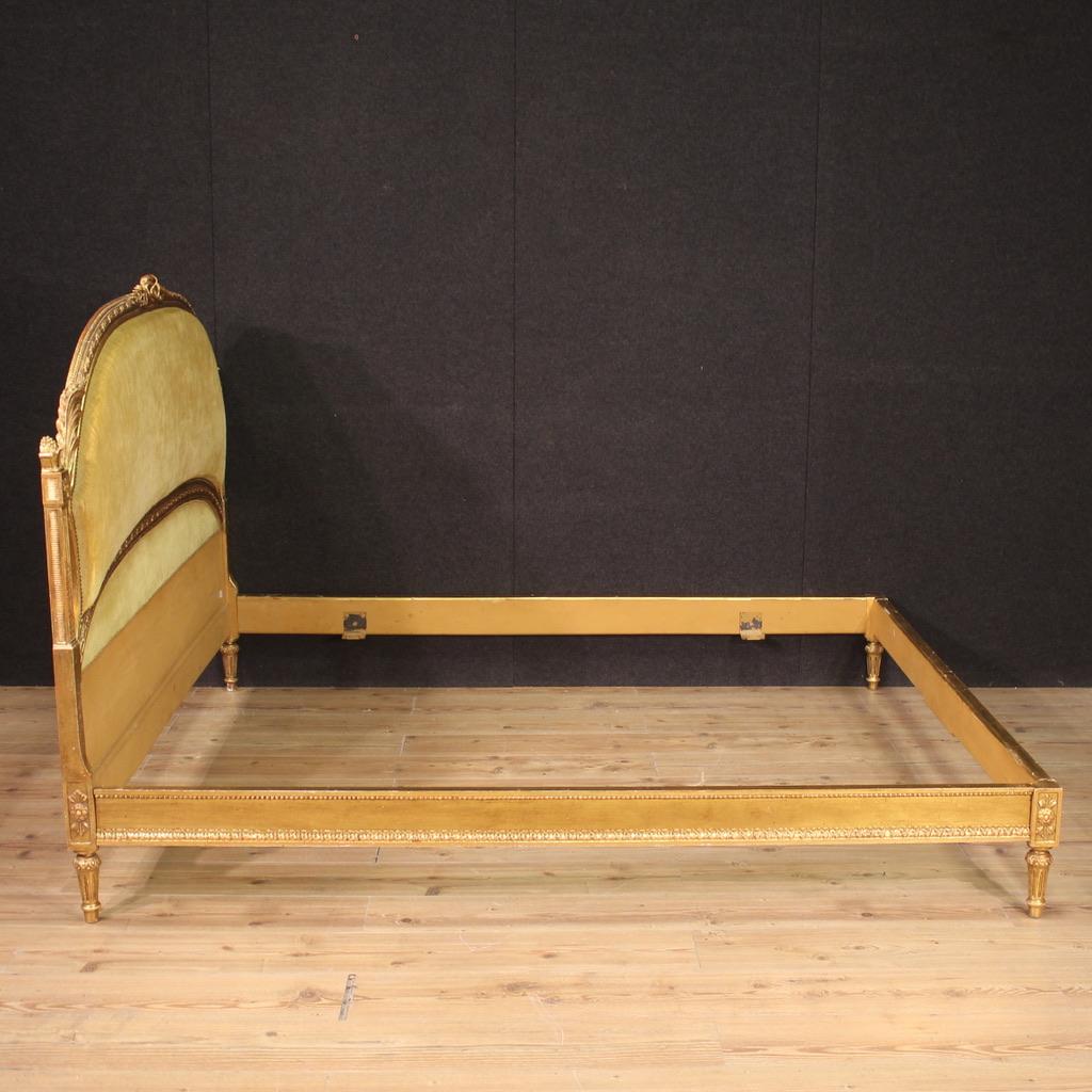 20th Century Lacquered and Gold Wood and Velvet Italian Louis XVI Style Bed 1950s For Sale 7