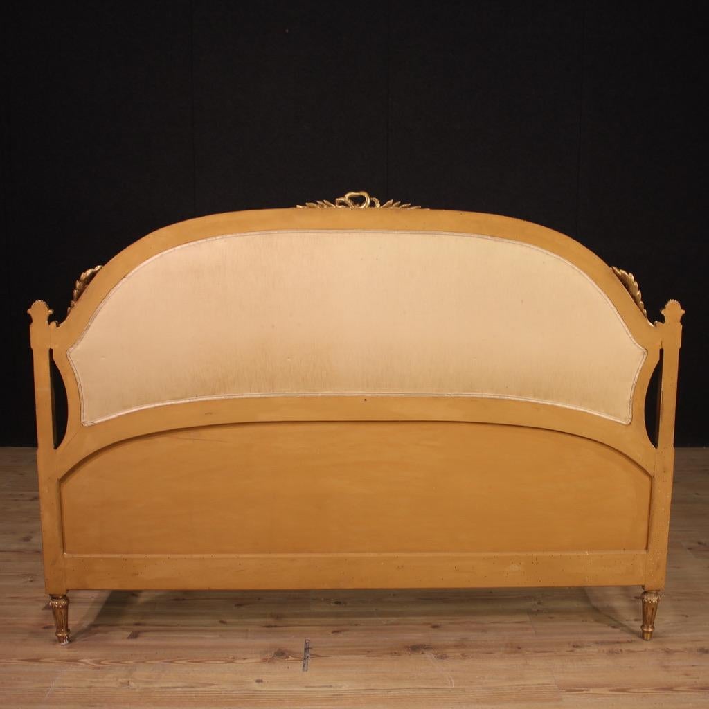 20th Century Lacquered and Gold Wood and Velvet Italian Louis XVI Style Bed 1950s For Sale 8