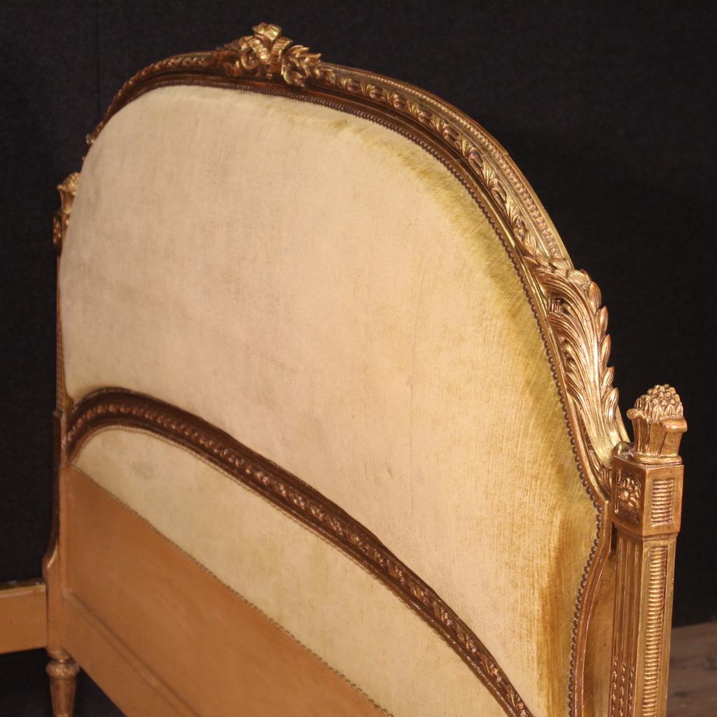 20th Century Lacquered and Gold Wood and Velvet Italian Louis XVI Style Bed 1950s For Sale 1