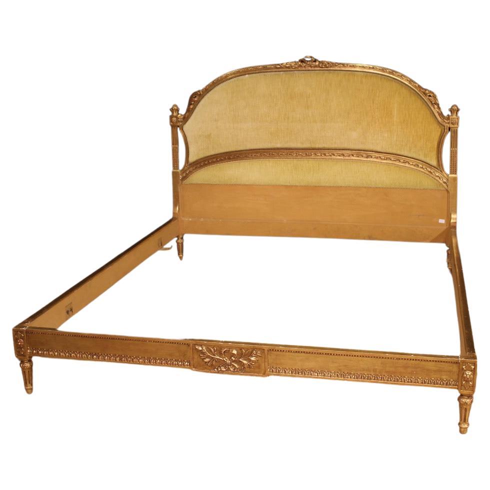 20th Century Lacquered and Gold Wood and Velvet Italian Louis XVI Style Bed 1950s For Sale