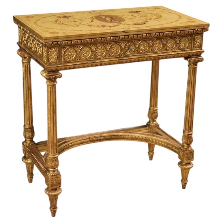 20th-Century French Louis XVI-Style Lacquered and Gilded Wood Side Table, 1920