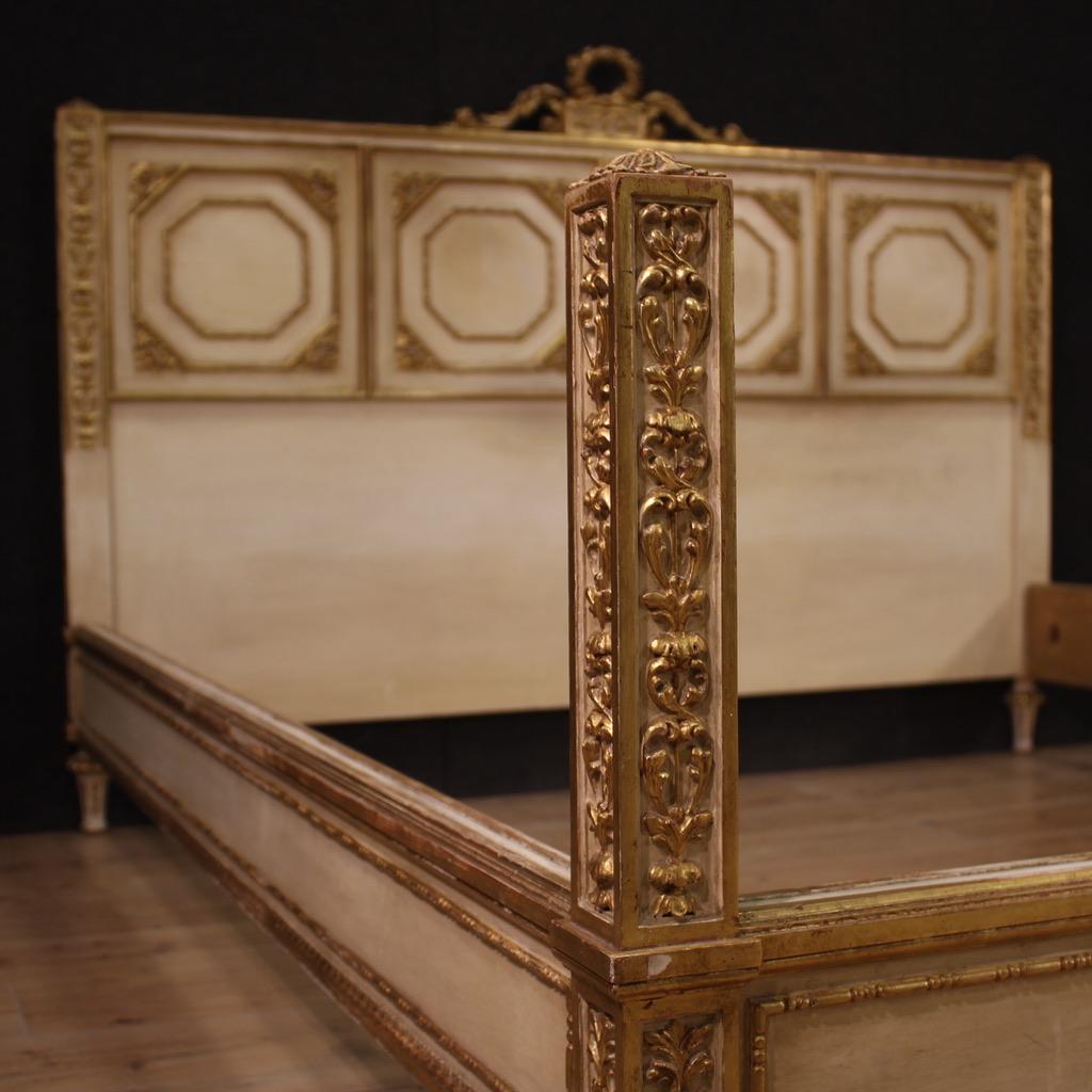 20th Century Lacquered and Gold Wood Louis XVI Style Double Bed, 1950s For Sale 5