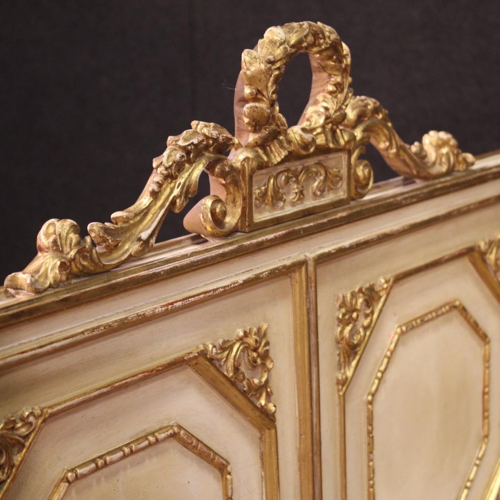 20th Century Lacquered and Gold Wood Louis XVI Style Double Bed, 1950s In Good Condition For Sale In Vicoforte, Piedmont