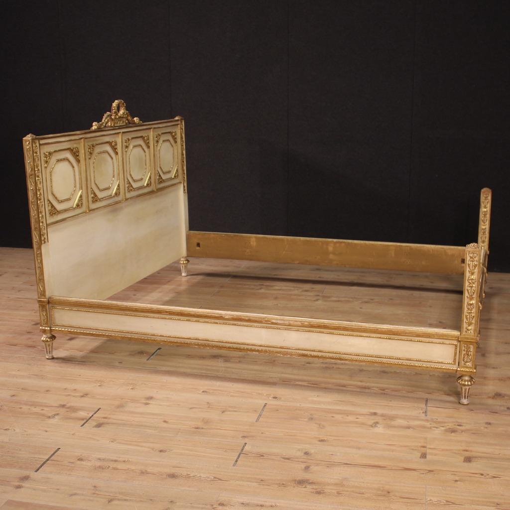 20th Century Lacquered and Gold Wood Louis XVI Style Double Bed, 1950s For Sale 1