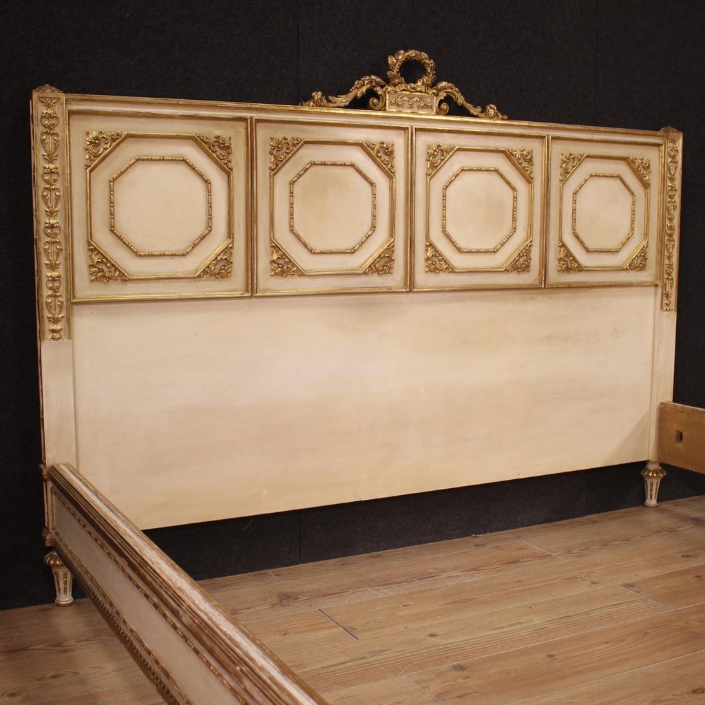 20th Century Lacquered and Gold Wood Louis XVI Style Double Bed, 1950s For Sale 4