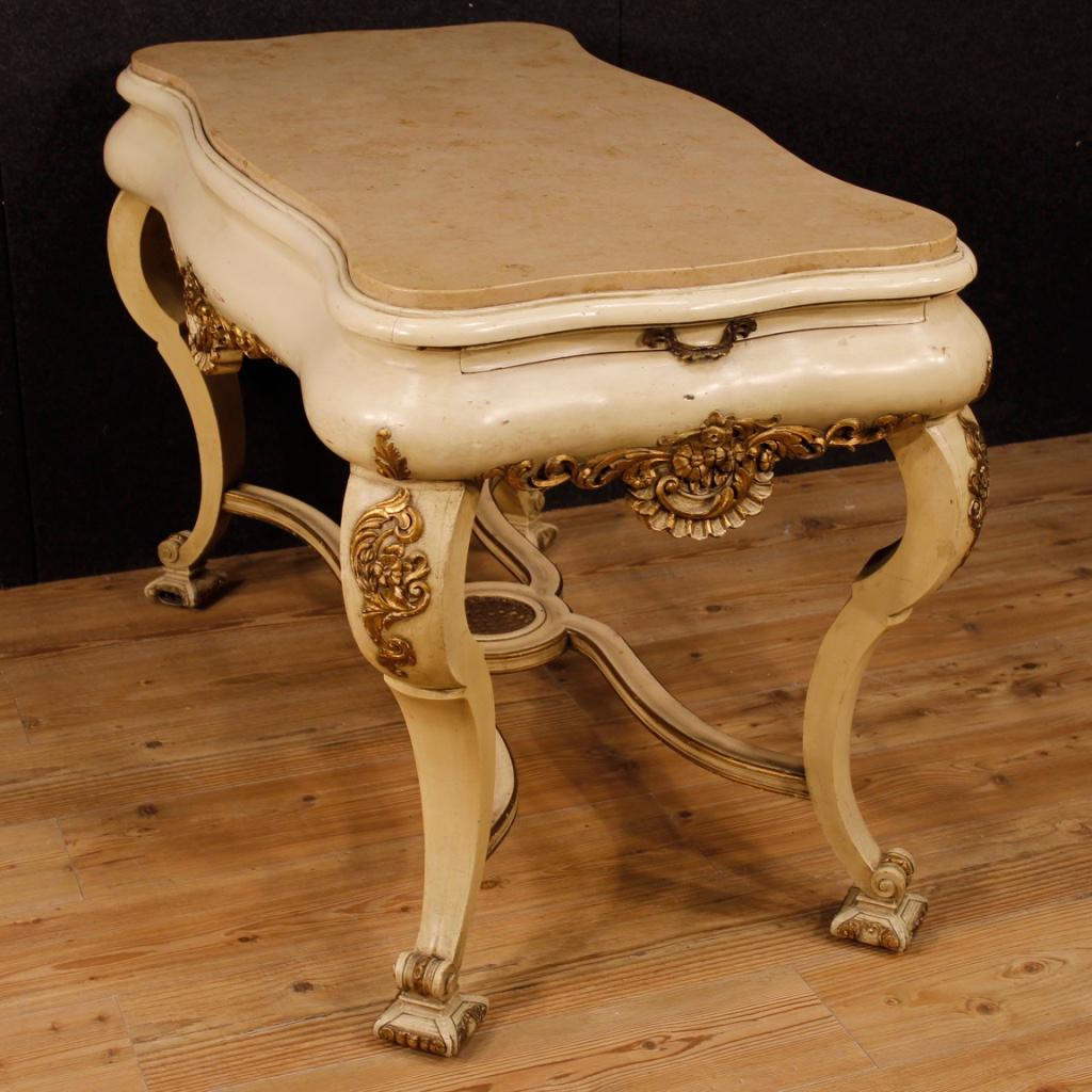 20th Century Lacquered and Gold Wood Marble Top Dutch Table, 1950s For Sale 7