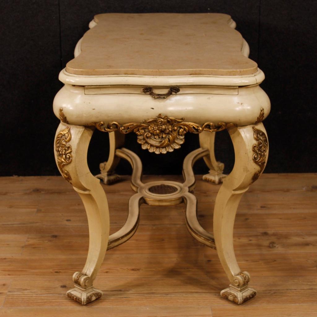 Mid-20th Century 20th Century Lacquered and Gold Wood Marble Top Dutch Table, 1950s For Sale