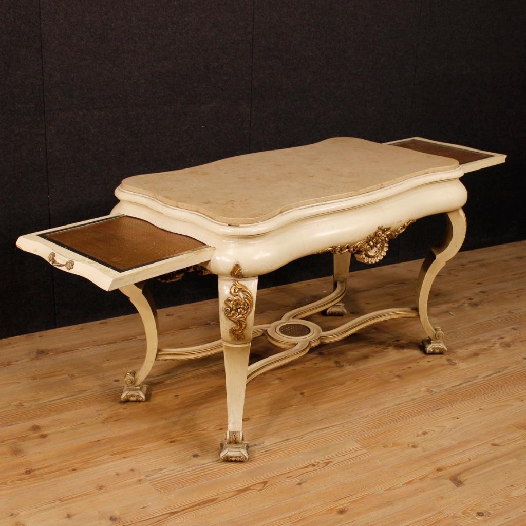 20th Century Lacquered and Gold Wood Marble Top Dutch Table, 1950s For Sale 5