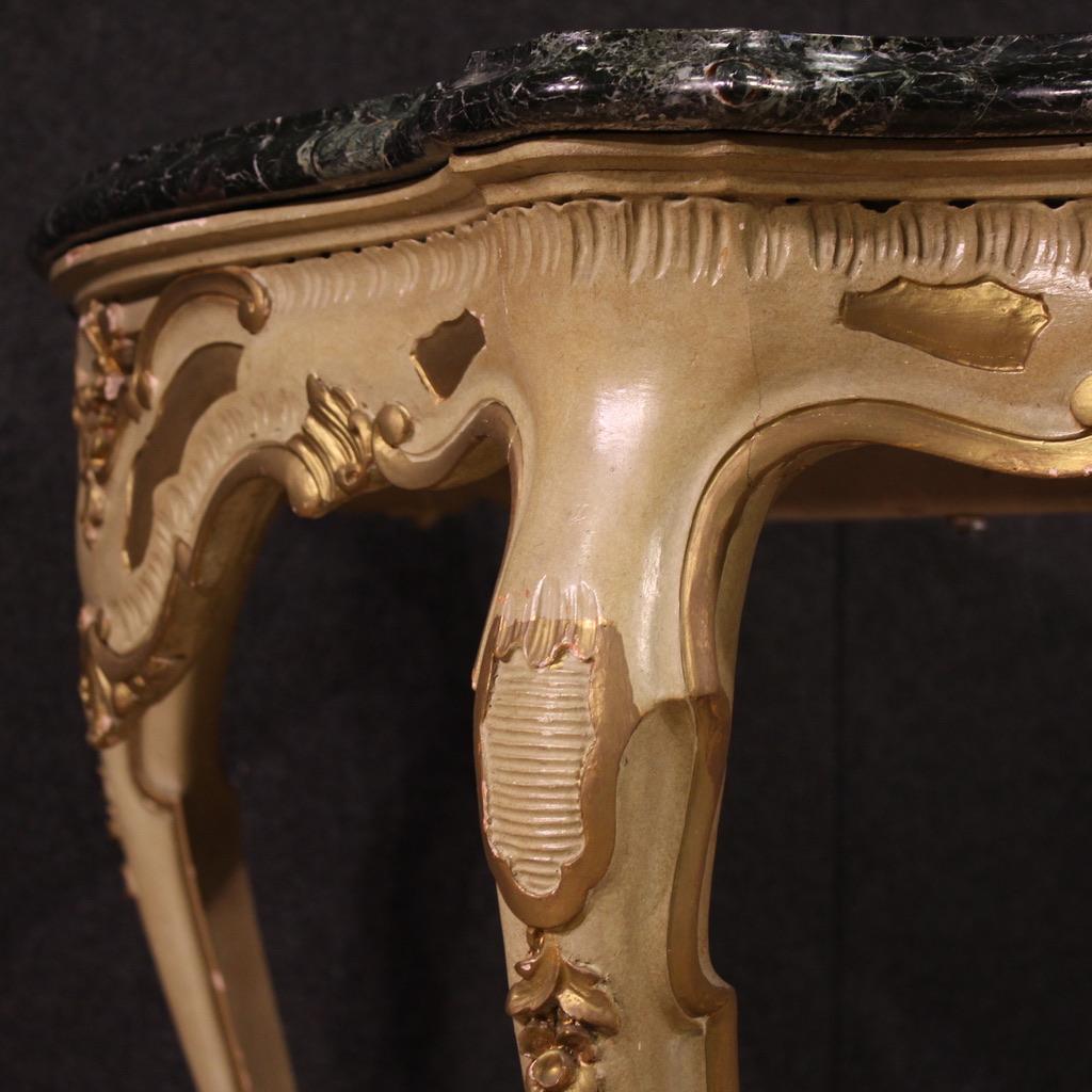 20th Century Lacquered and Gold Wood Marble Top Italian Console Table, 1950 in vendita 5