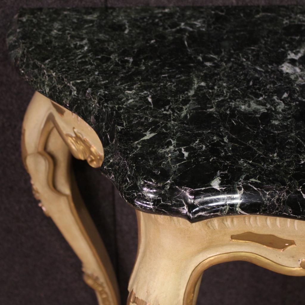 20th Century Lacquered and Gold Wood Marble Top Italian Console Table, 1950 in vendita 6