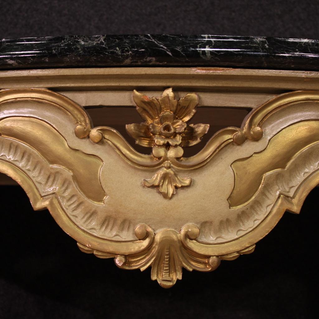 20th Century Lacquered and Gold Wood Marble Top Italian Console Table, 1950 in vendita 7
