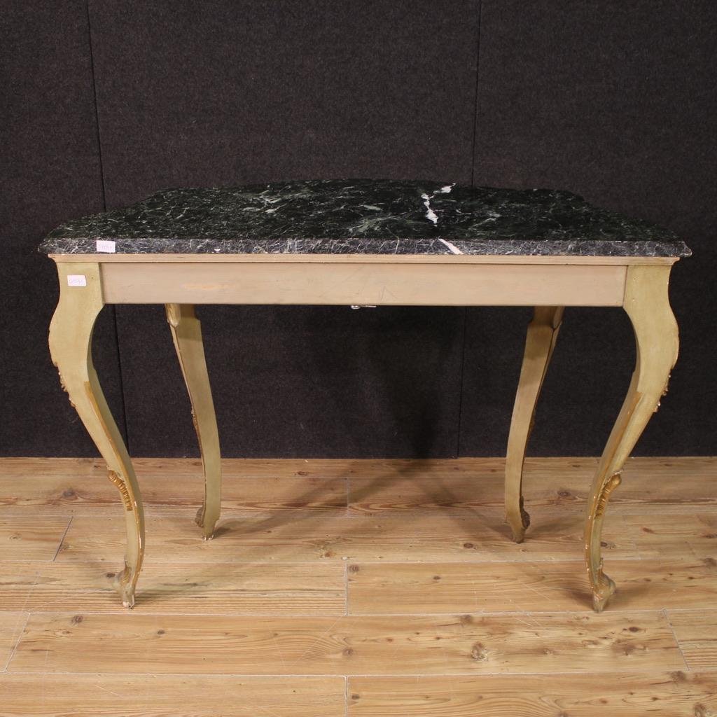20th Century Lacquered and Gold Wood Marble Top Italian Console Table, 1950 in vendita 3
