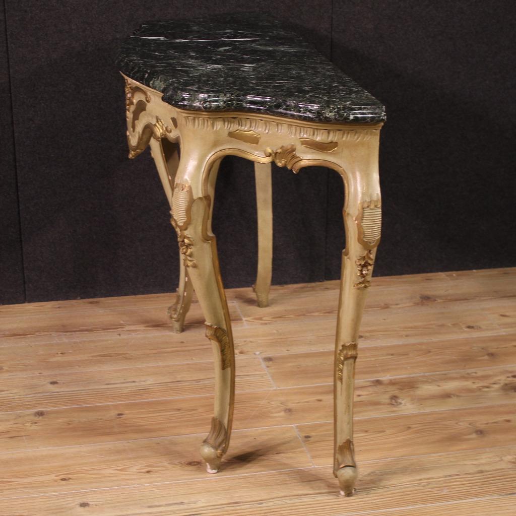 20th Century Lacquered and Gold Wood Marble Top Italian Console Table, 1950 in vendita 4