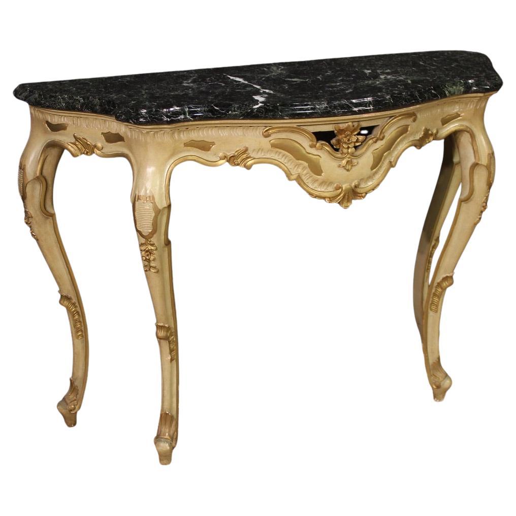 20th Century Lacquered and Gold Wood Marble Top Italian Console Table, 1950 in vendita