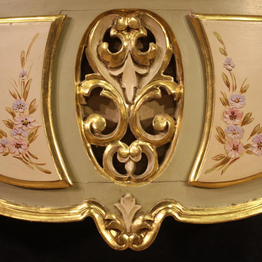 20th Century Lacquered and Gold Wood Marble Top Italian Console Table, 1960s For Sale 6