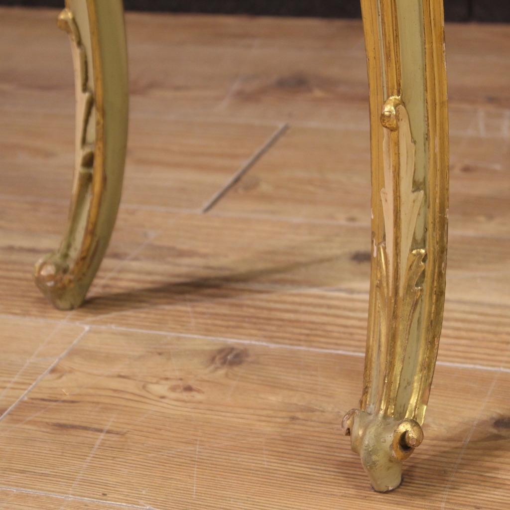 20th Century Lacquered and Gold Wood Marble Top Italian Console Table, 1960s For Sale 7