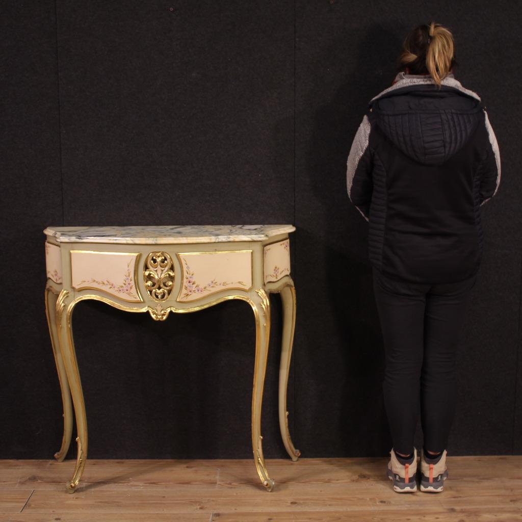 20th Century Lacquered and Gold Wood Marble Top Italian Console Table, 1960s In Good Condition For Sale In Vicoforte, Piedmont