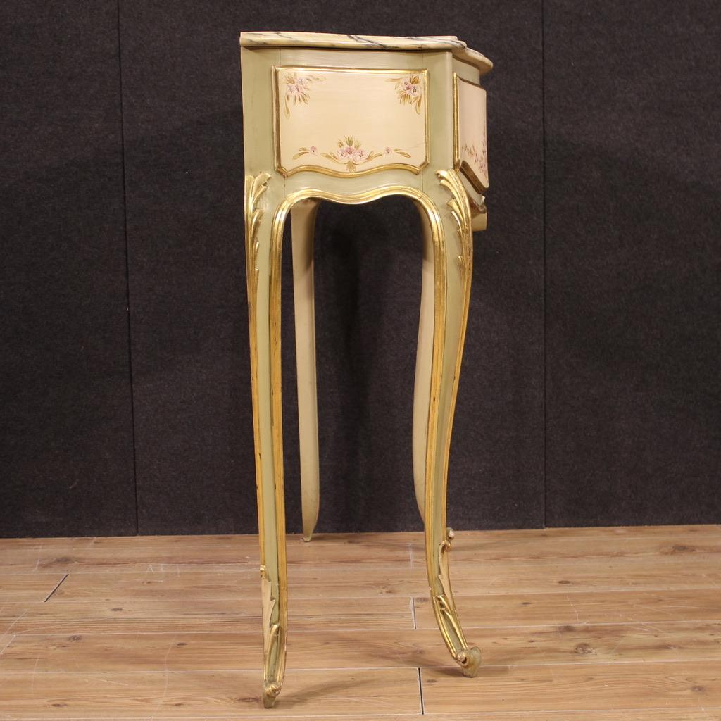 Mid-20th Century 20th Century Lacquered and Gold Wood Marble Top Italian Console Table, 1960s For Sale