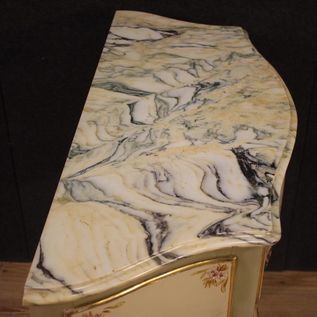 20th Century Lacquered and Gold Wood Marble Top Italian Console Table, 1960s For Sale 1
