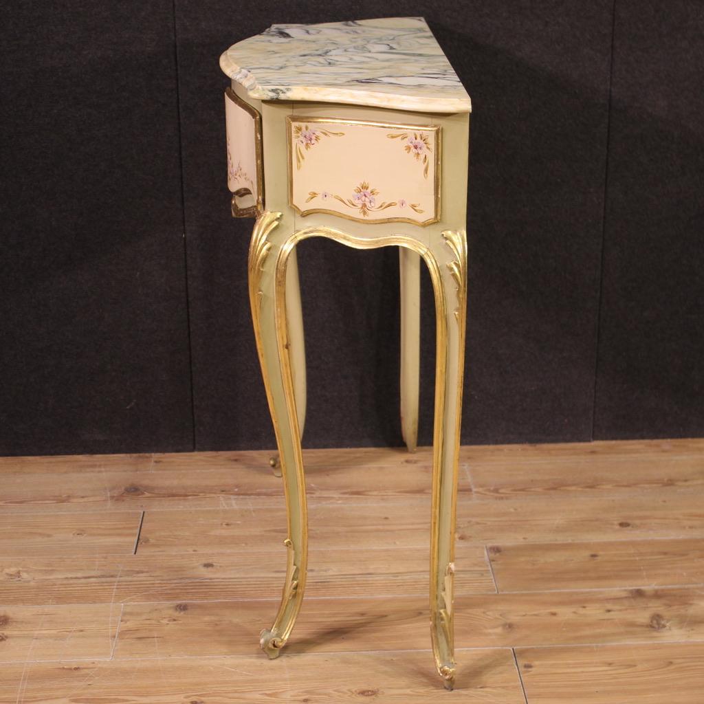 20th Century Lacquered and Gold Wood Marble Top Italian Console Table, 1960s For Sale 3