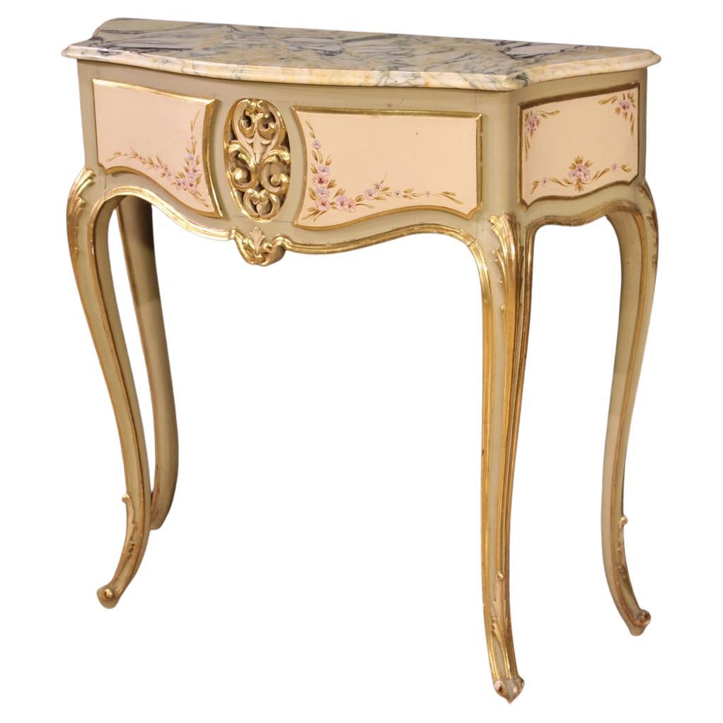 20th Century Lacquered and Gold Wood Marble Top Italian Console Table, 1960