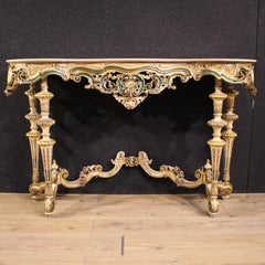 20th Century Lacquered and Gold Wood Marble Top Italian Console Table, 1970s