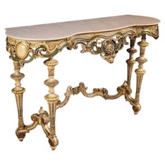 20th Century Lacquered and Gold Wood Marble Top Italian Console Table, 1970s