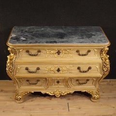 20th Century Lacquered and Gold Wood with Marble Top Italian Chest of Drawers