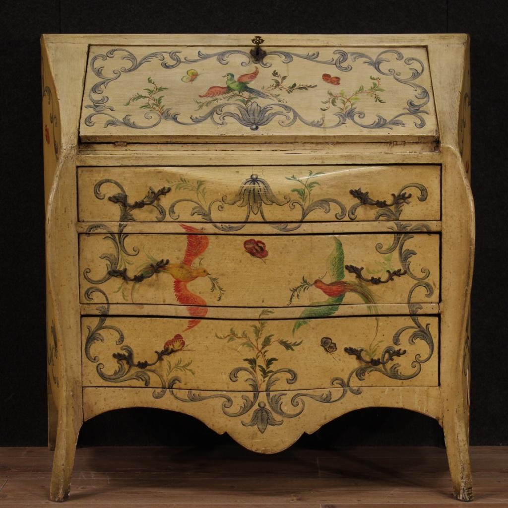 20th Century Lacquered and Hand-Painted Wood Italian Bureau, 1960 In Good Condition In Vicoforte, Piedmont
