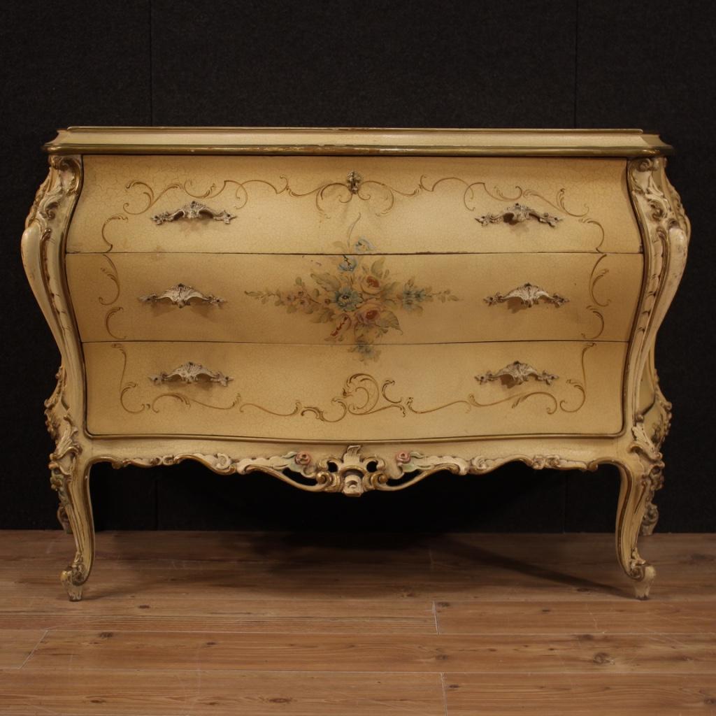 Italian 20th Century Lacquered and Hand Painted Wood Venetian Commode, 1960