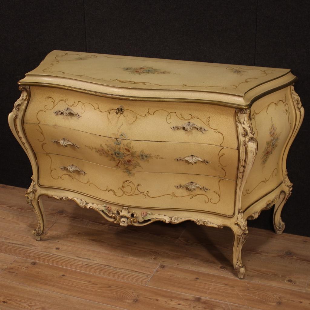 Mid-20th Century 20th Century Lacquered and Hand Painted Wood Venetian Commode, 1960