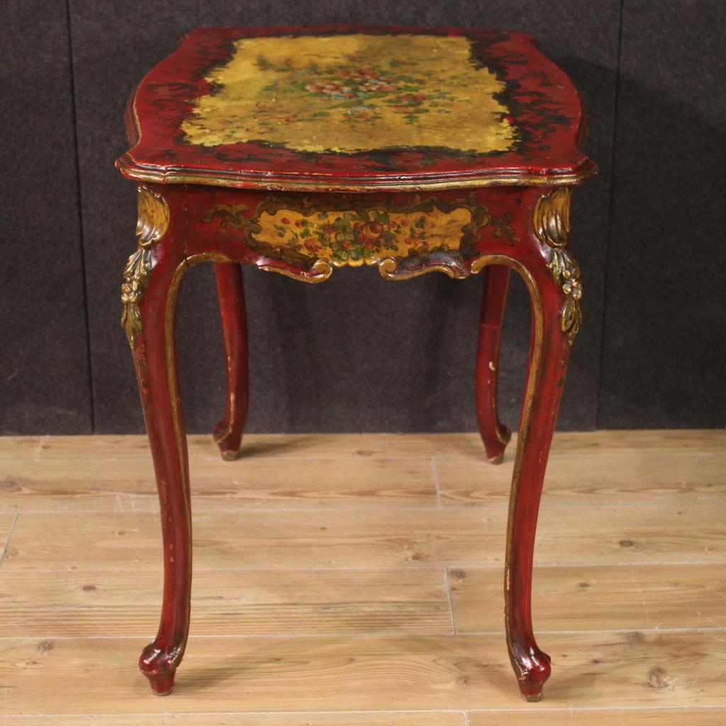 Mid-20th Century 20th Century Lacquered and Hand Painted Wood Venetian Side Table High Leg, 1950 For Sale