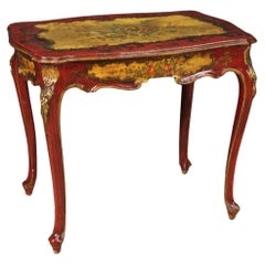 Vintage 20th Century Lacquered and Hand Painted Wood Venetian Side Table High Leg, 1950