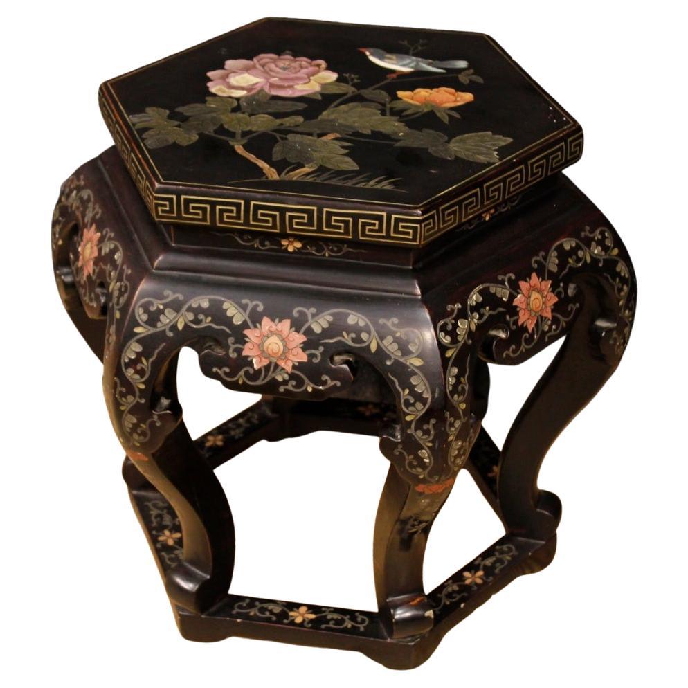 20th Century Lacquered and Painted Chinoiserie Wood French Side Table, 1970s For Sale