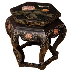 20th Century Lacquered and Painted Chinoiserie Wood French Side Table, 1970s