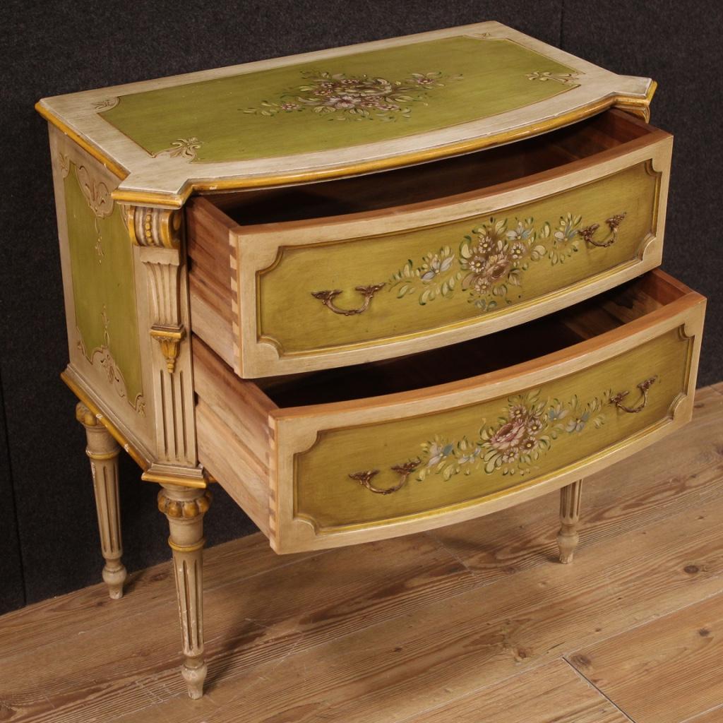 20th Century Lacquered and Painted Floral Decorations Wood Italian Commode, 1960s For Sale 6
