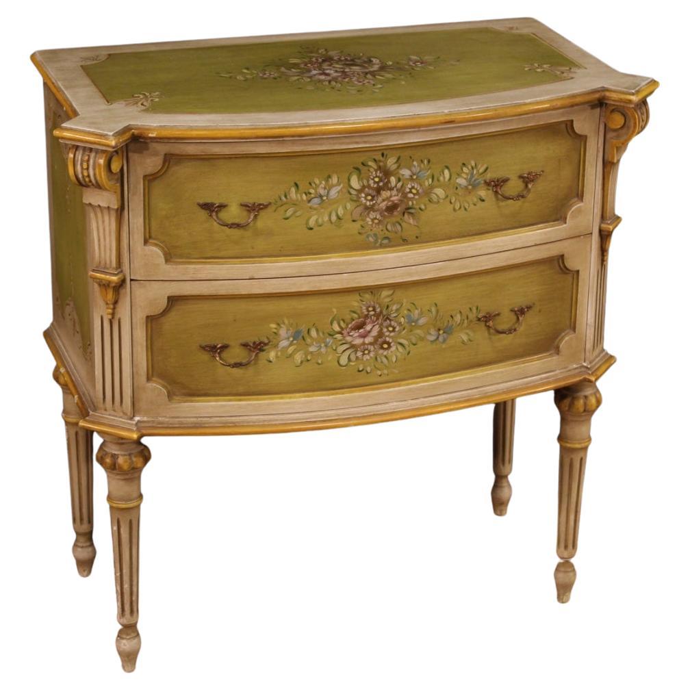 20th Century Lacquered and Painted Floral Decorations Wood Italian Commode, 1960s For Sale