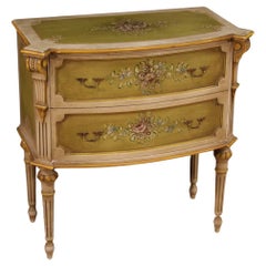 Vintage 20th Century Lacquered and Painted Floral Decorations Wood Italian Commode, 1960s