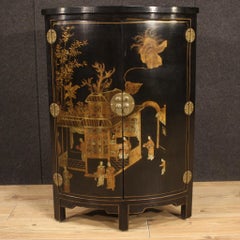 20th Century Lacquered and Painted Wood Chinese Corner Cabinet, 1970