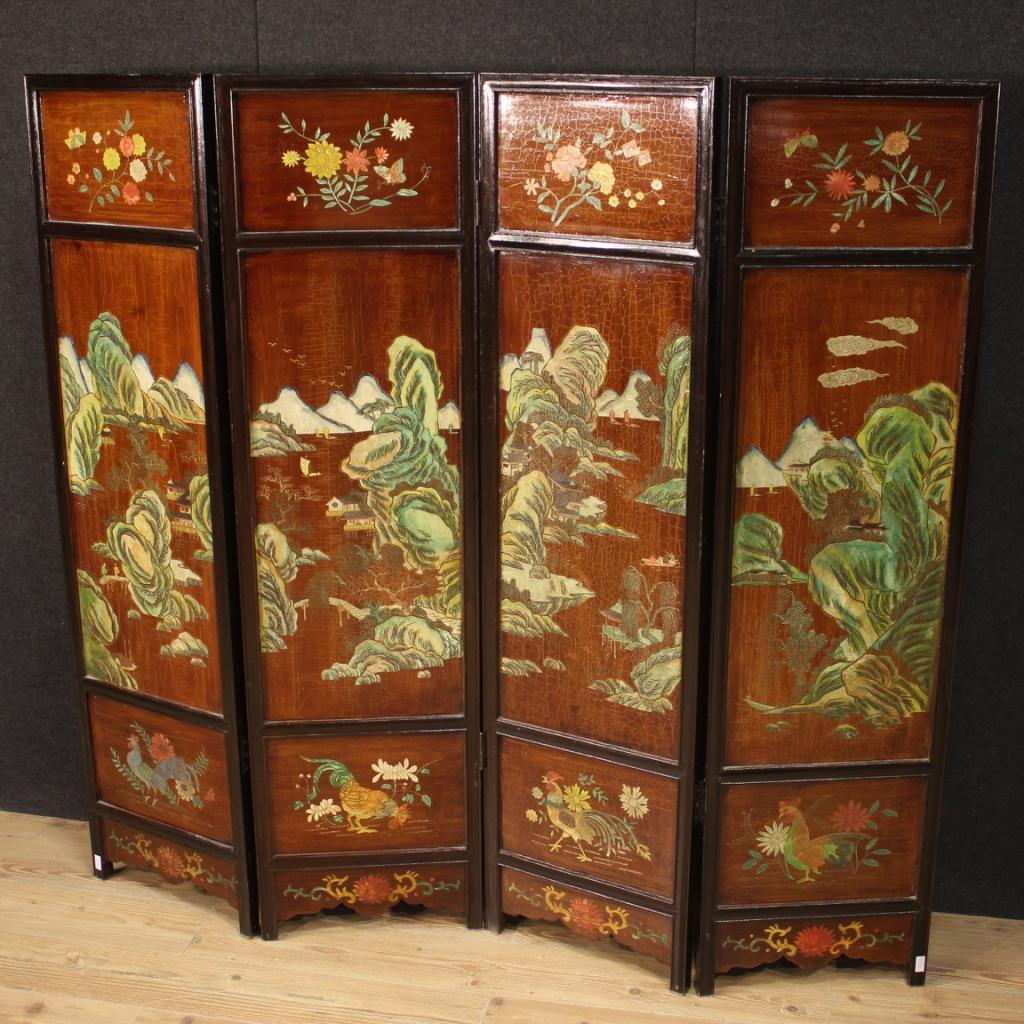 20th Century Lacquered and Painted Wood Chinese Screen, 1960 5