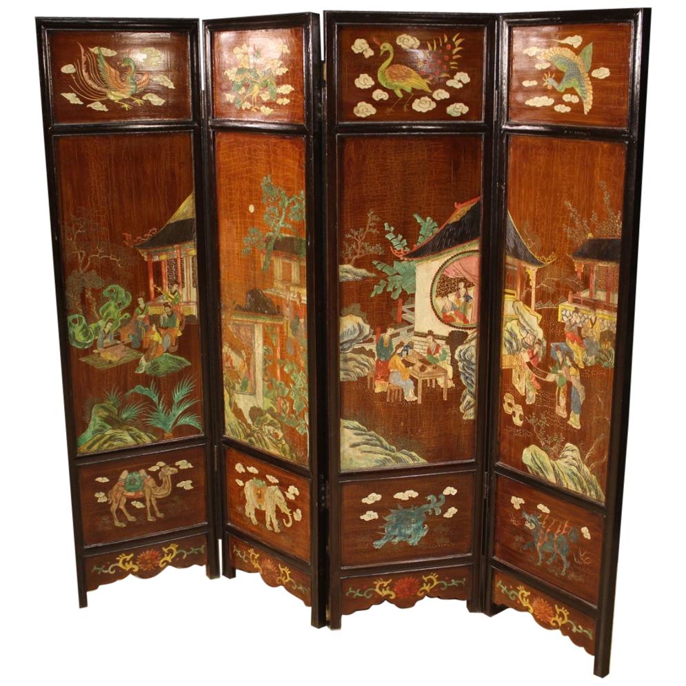 20th Century Lacquered and Painted Wood Chinese Screen, 1960