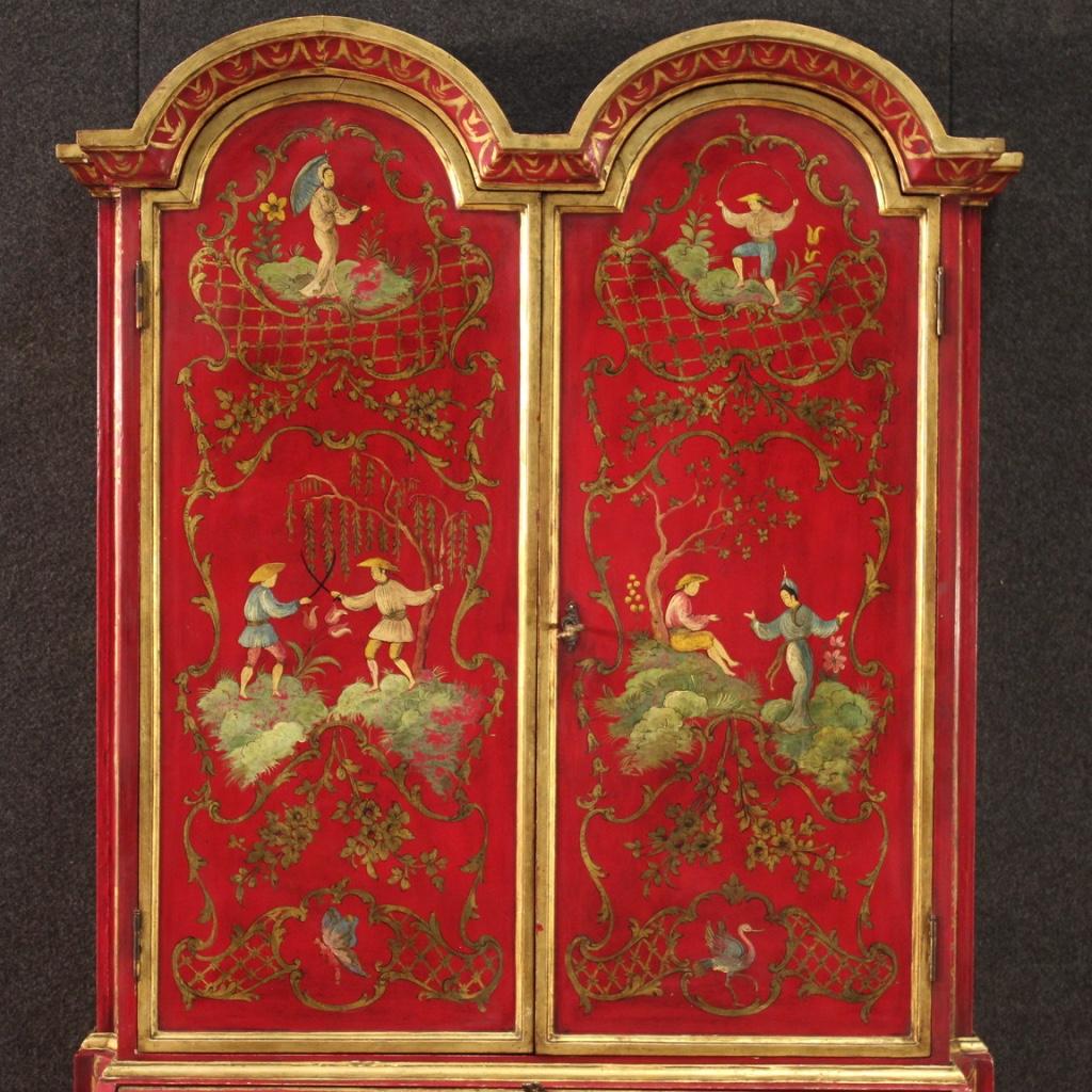 20th Century Lacquered and Painted Wood Chinoiserie Venetian Trumeau, 1950 In Good Condition In Vicoforte, Piedmont