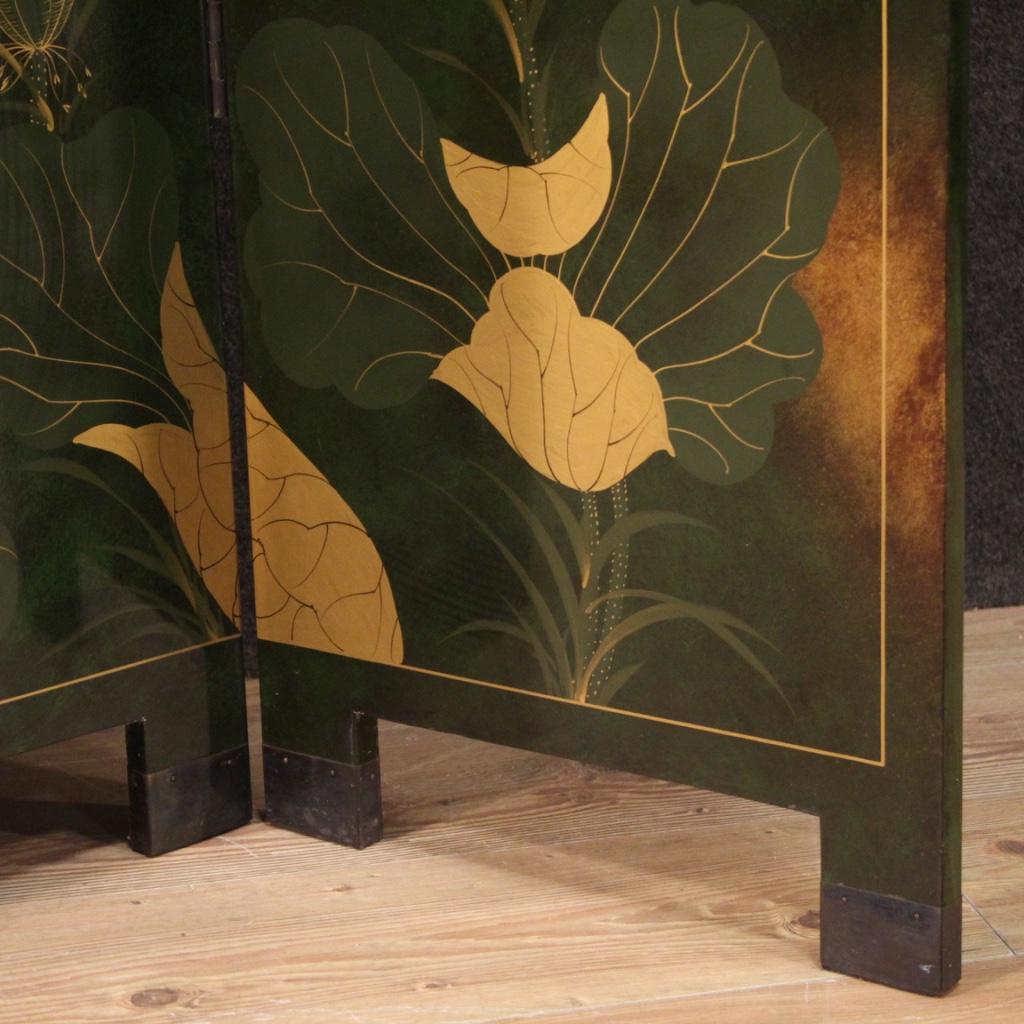 20th Century Lacquered and Painted Wood French Chinoiserie Screen, 1980 In Good Condition In Vicoforte, Piedmont