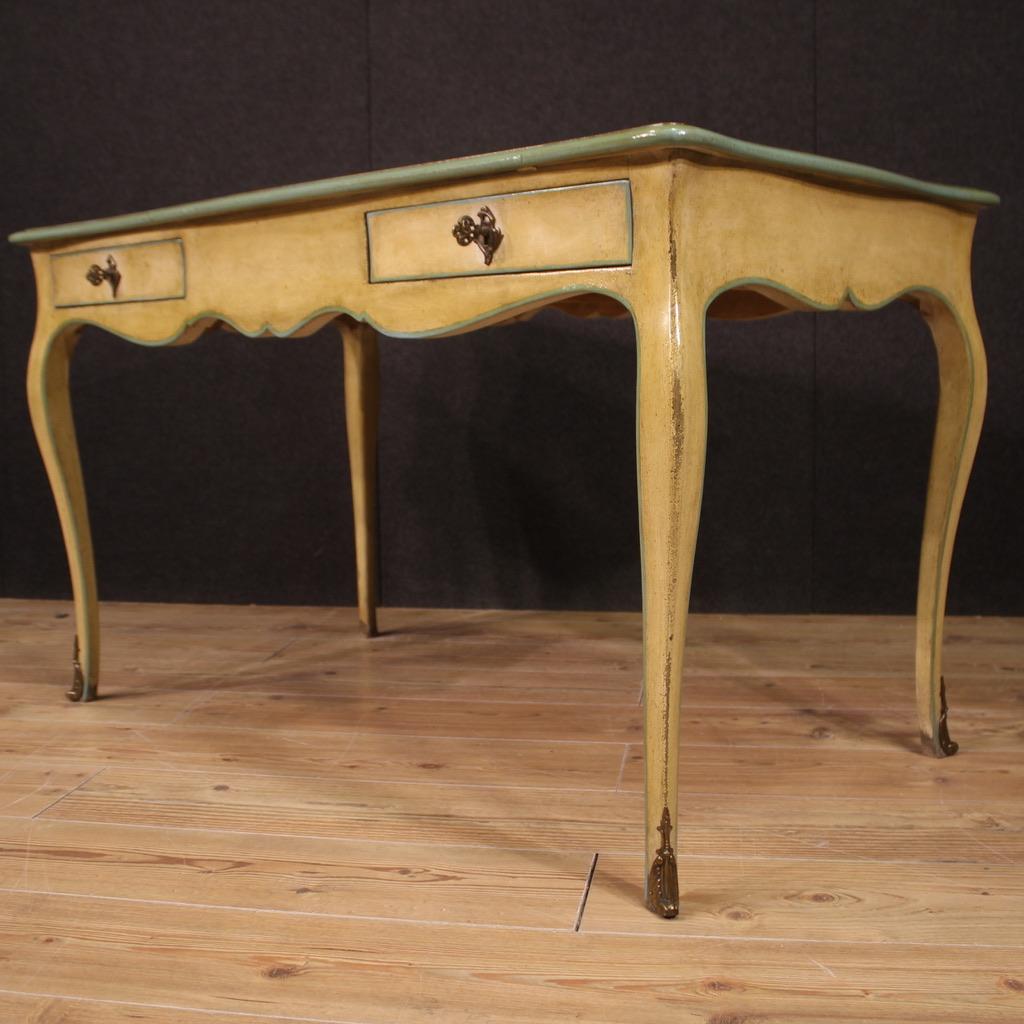 20th Century Lacquered and Painted Wood French Louis XV Style Writing Desk, 1950 For Sale 4