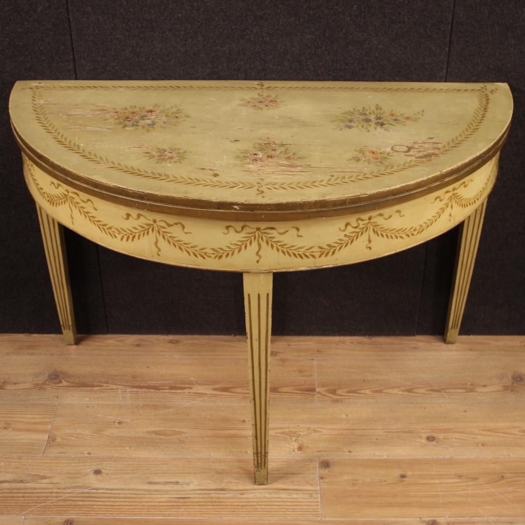 Wood 20th Century Lacquered Painted Italian Louis XVI Style Demilune Table Console