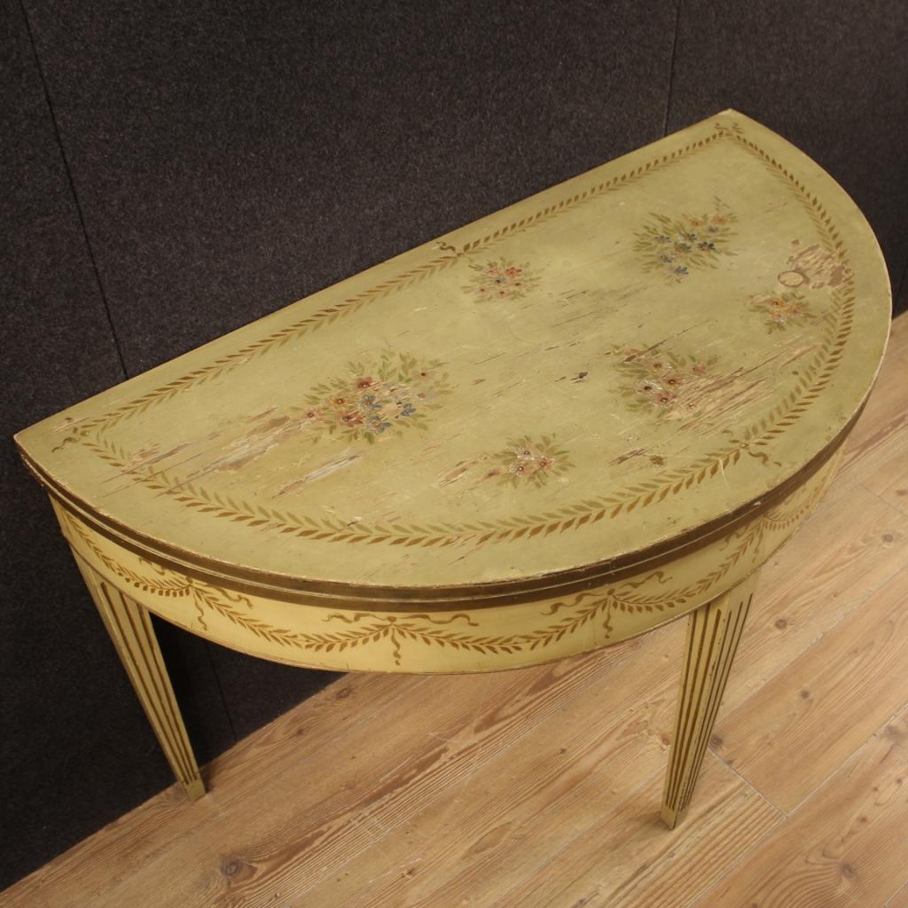 20th Century Lacquered Painted Italian Louis XVI Style Demilune Table Console 1