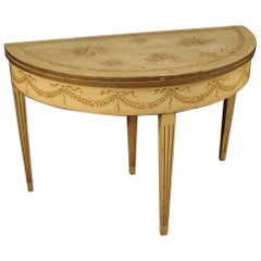 20th Century Lacquered Painted Italian Louis XVI Style Demilune Table Console
