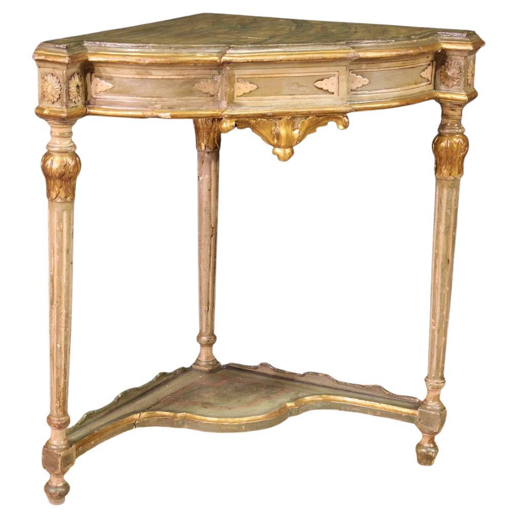 20th Century Lacquered and Painted Wood Louis XVI Style Italian Corner Cabinet